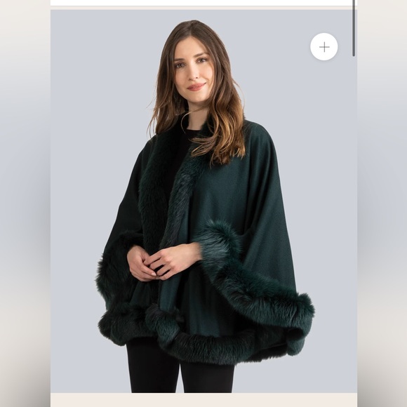 Sofia Cashmere Cervinia Fox Fur Trimmed Burgundy Garnet Red Cape - Petite Length - Picture 13 of 13